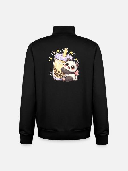 Panda Bubble Tea Cuddle Motif - Unisex Organic Zip Sweatshirt by Stanley/Stella - black