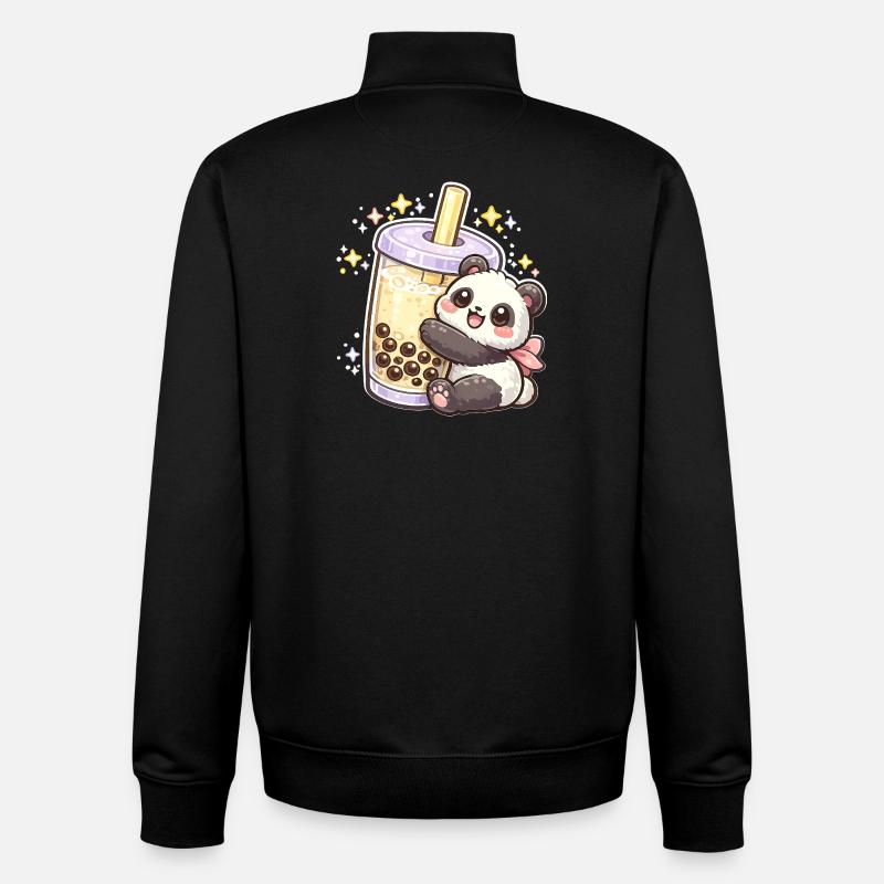 Panda Bubble Tea Cuddle Motif - Unisex Organic Zip Sweatshirt by Stanley/Stella - black