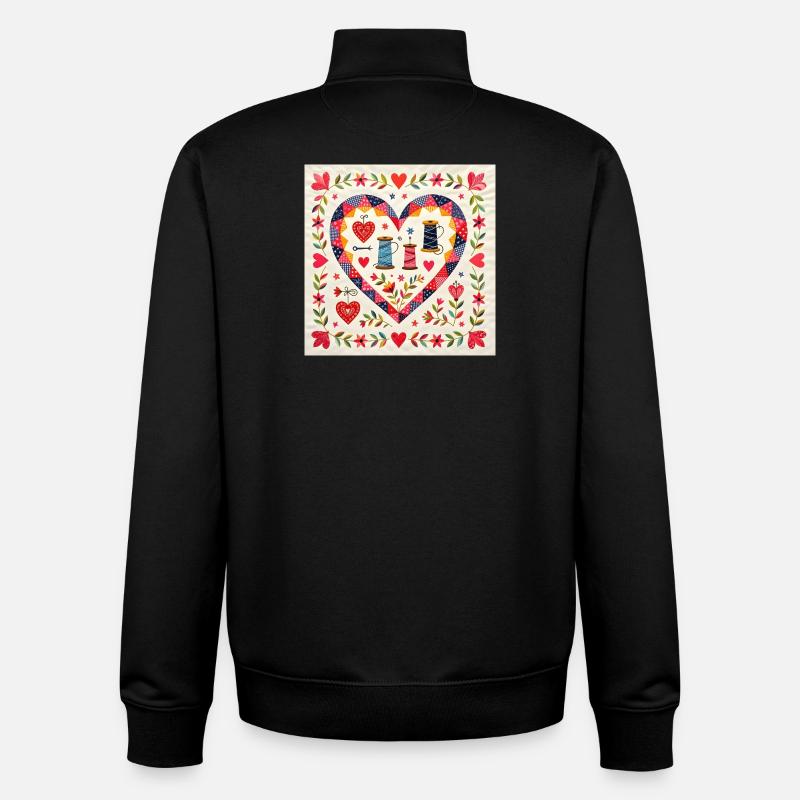 Patchwork Heart with Yarns - Unisex Organic Zip Sweatshirt by Stanley/Stella - black