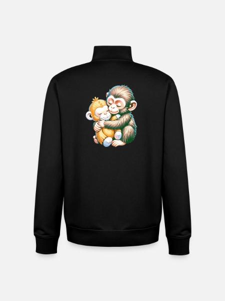 Hugging Monkeys Embrace - Unisex Organic Zip Sweatshirt by Stanley/Stella - black