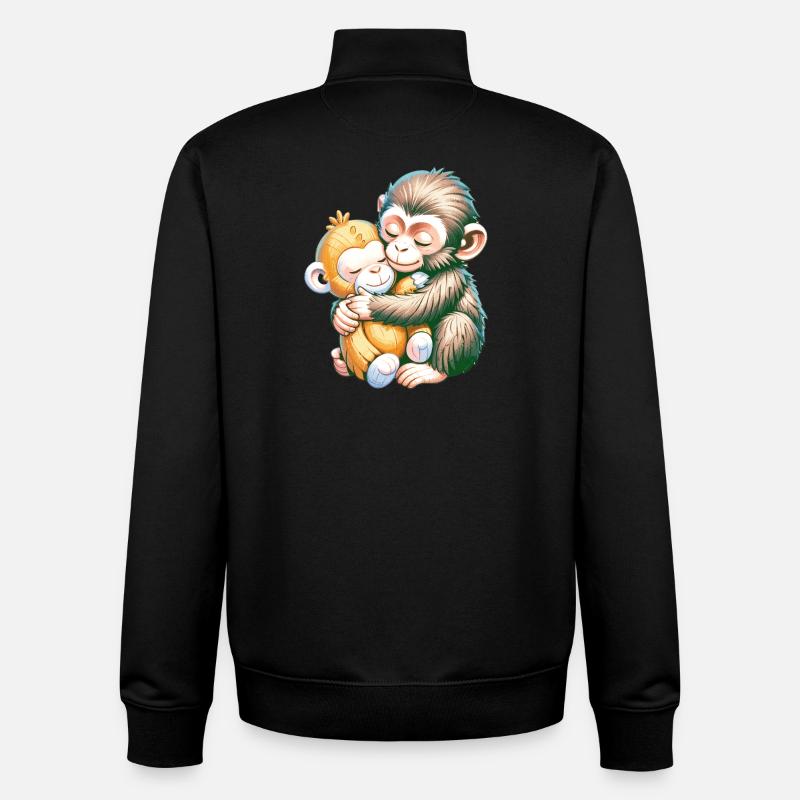 Câlins de singes s’embrassent - Sweat zippé unisexe en coton bio Stanley/Stella - noir