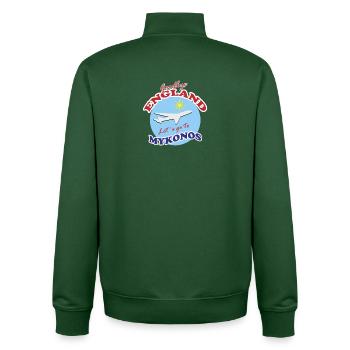 Auf Wiedersehen, England. Lass uns nach Mykonos gehen. - Unisex Organic Zip Sweatshirt von Stanley/Stella - Flaschengrün - Hinten - AI Model Male 185 dark (185cm)