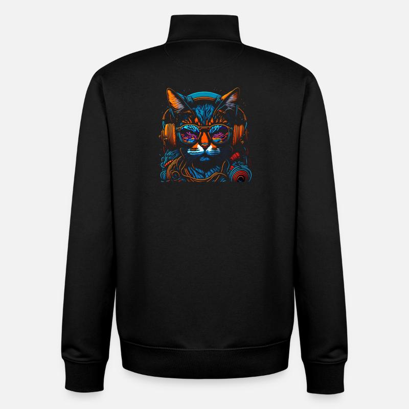 Neon DJ-Katze mit Kopfhörern - Unisex Organic Zip Sweatshirt von Stanley/Stella - Schwarz