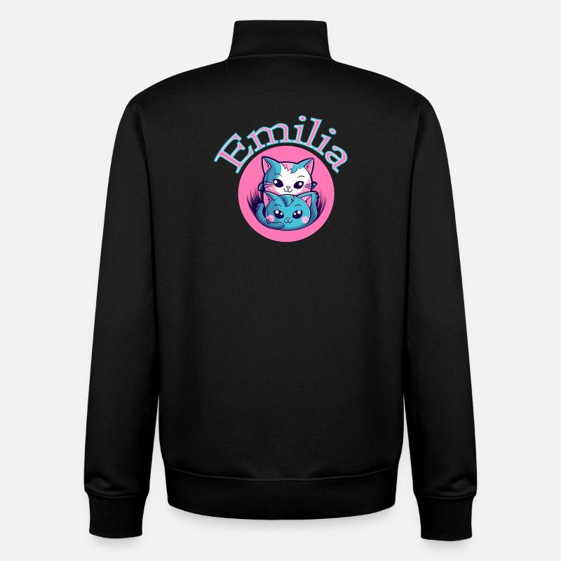 Emilia Cat Duet - Sweat zippé unisexe en coton bio Stanley/Stella - noir