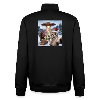 Chat de Noël dans un selfie d’OVNI - Sweat zippé unisexe en coton bio Stanley/Stella - noir - Dos - AI Model Male 185 light (185cm)