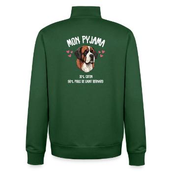 Saint Bernard Dog Pajamas Humor - Unisex Organic Zip Sweatshirt by Stanley/Stella - bottle green - Back - AI Model Male 185 dark (185cm)