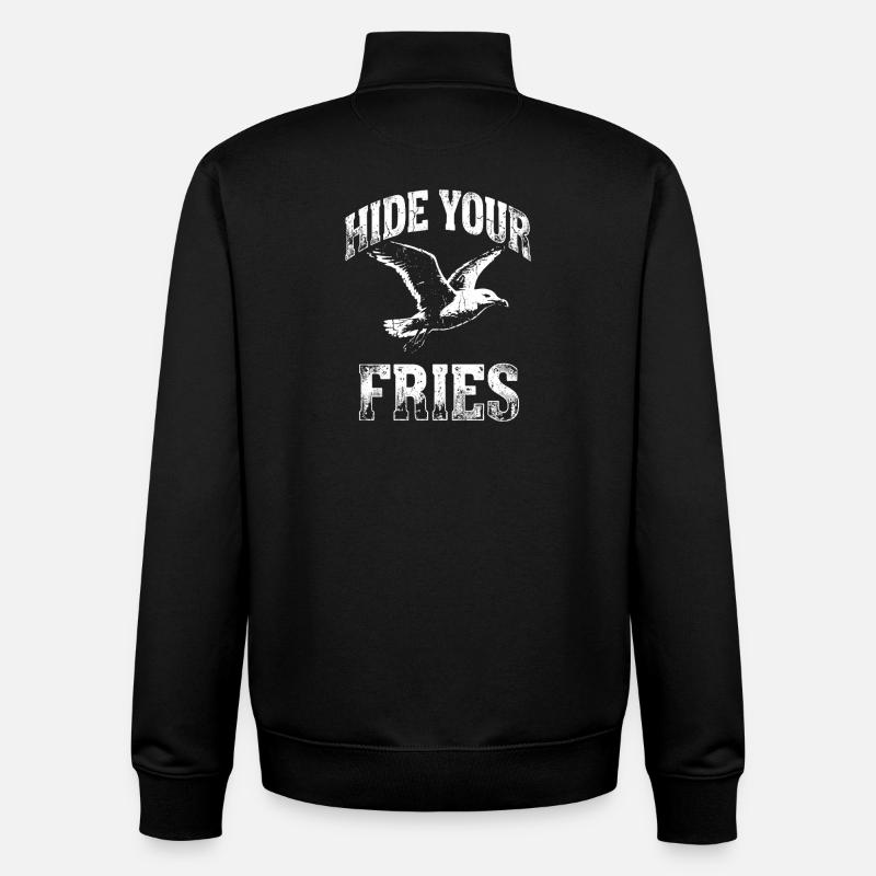 Cache tes frites mouette - Sweat zippé unisexe en coton bio Stanley/Stella - noir