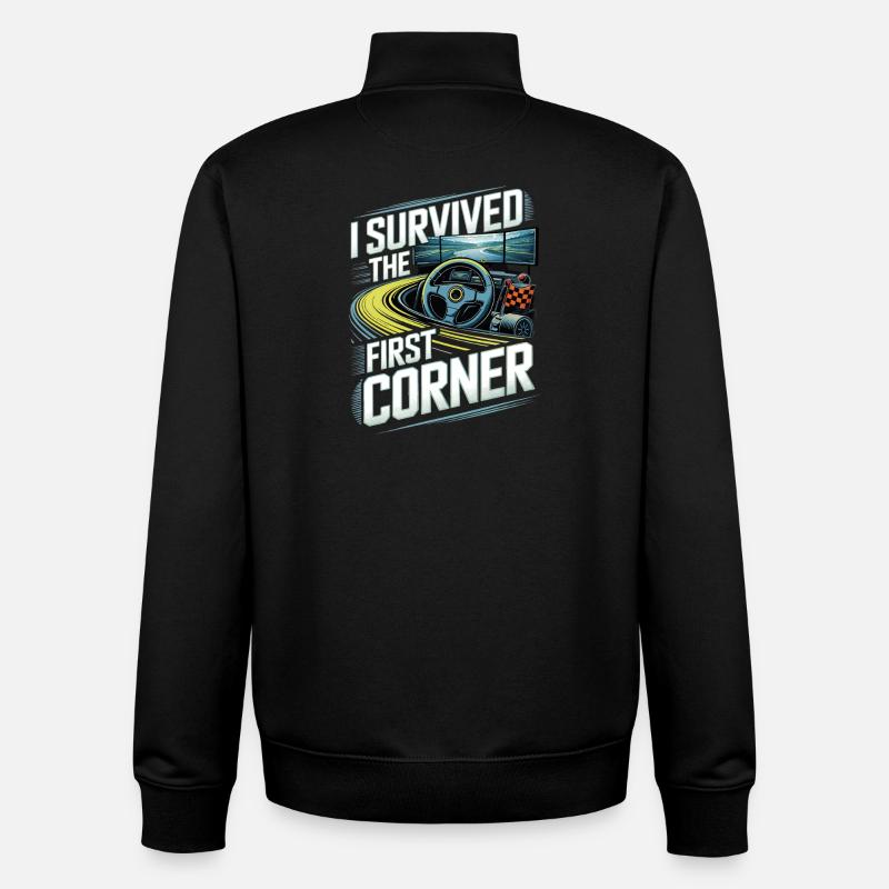 I survived the first turn - Unisex Organic Zip Sweatshirt by Stanley/Stella - black