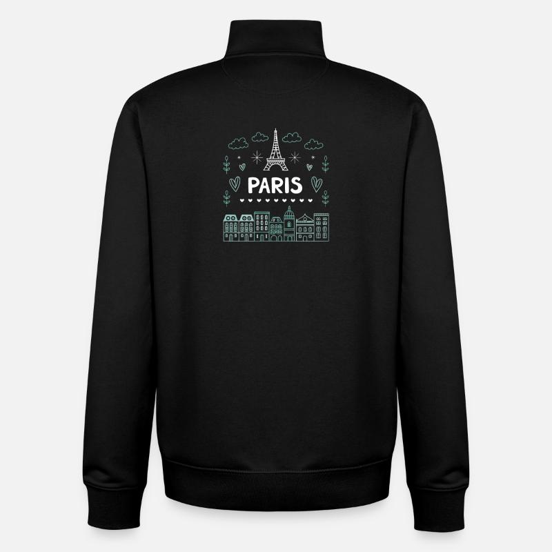 Paris Eiffel Tower Hearts Doodle - Unisex Organic Zip Sweatshirt by Stanley/Stella - black