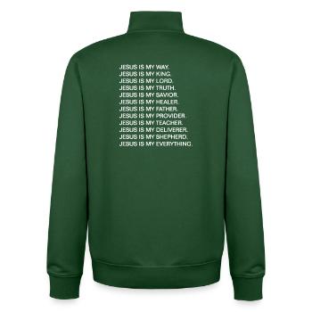 Jésus est ma voie. Jésus est mon Roi. - Sweat zippé unisexe en coton bio Stanley/Stella - vert bouteille - Dos - AI Model Male 185 dark (185cm)