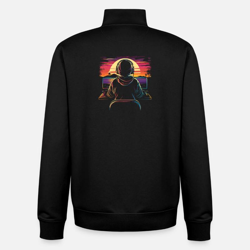 Gamer Synthwave - Sweat zippé unisexe en coton bio Stanley/Stella - noir