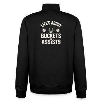 Basketball Life's About Buckets And Assists Baller - Unisex Organic Zip Sweatshirt by Stanley/Stella - black - Back - AI Model Male 185 light (185cm)
