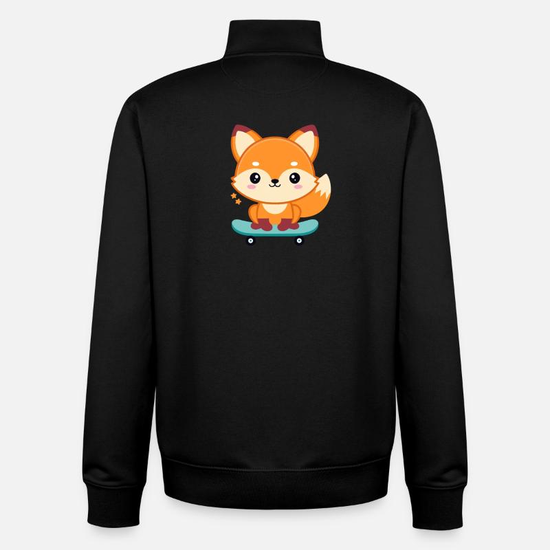 Renard sur skateboard joyeux - Sweat zippé unisexe en coton bio Stanley/Stella - noir