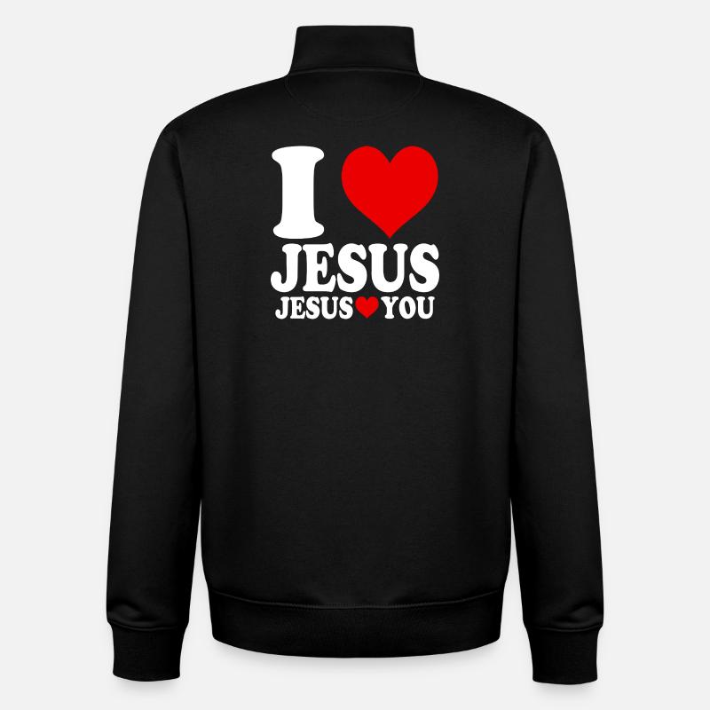 J’aime Jésus et Jésus t’aime - Sweat zippé unisexe en coton bio Stanley/Stella - noir
