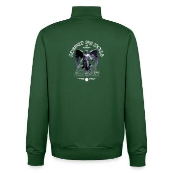Forged by Faith Angel Graphic Shirt - Unisex Organic Zip Sweatshirt by Stanley/Stella - bottle green - Back - AI Model Male 185 dark (185cm)