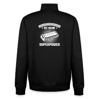 Mundharmonika Musiker Ist Meine Superpower - Unisex Organic Zip Sweatshirt von Stanley/Stella - Schwarz - Hinten - AI Model Male 185 light (185cm)