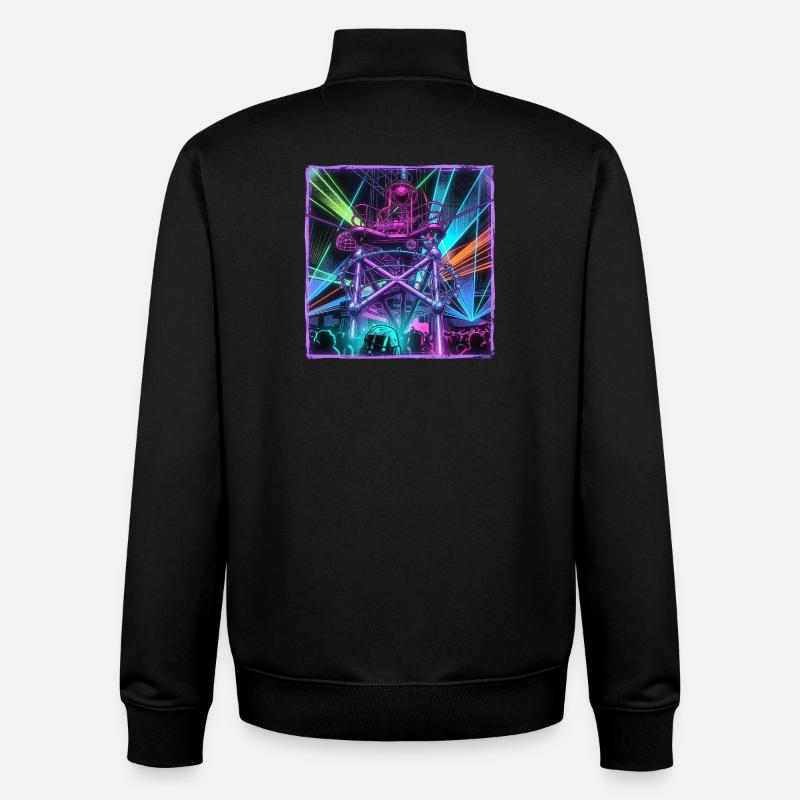 Rétro Rave Electro - Sweat zippé unisexe en coton bio Stanley/Stella - noir