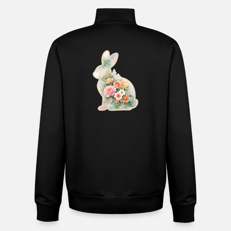 Fleurs aquarelles de lapin à Pâques - Sweat zippé unisexe en coton bio Stanley/Stella - noir