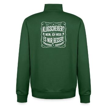 Klugscheißer Spruchbadge - Unisex Organic Zip Sweatshirt von Stanley/Stella - Flaschengrün - Hinten - AI Model Male 185 dark (185cm)