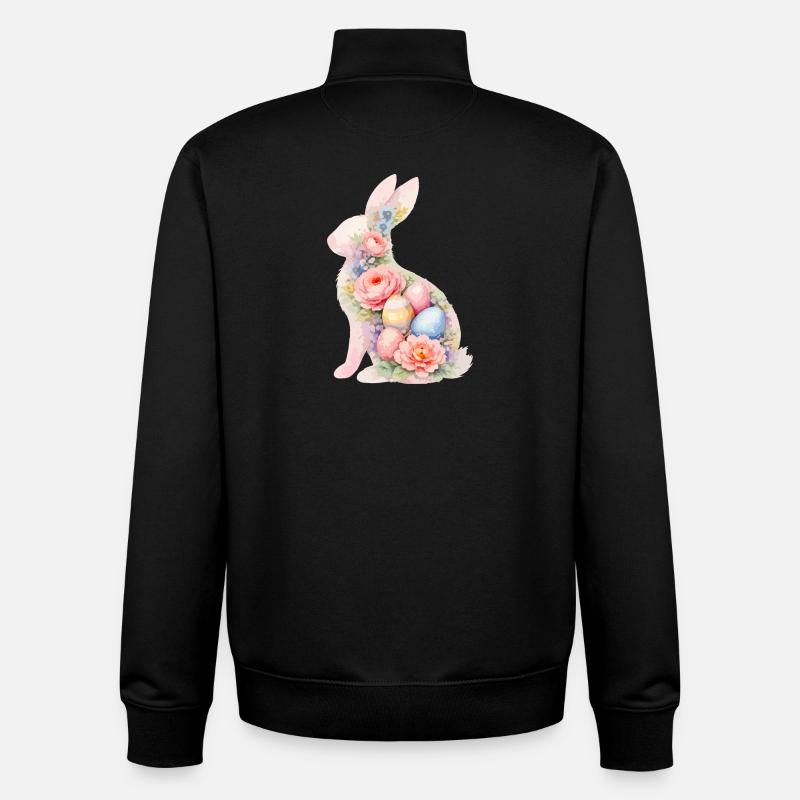 Aquarelle de Pâques du Lapin - Sweat zippé unisexe en coton bio Stanley/Stella - noir