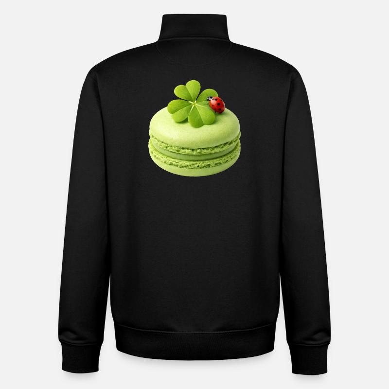 Macaron vert avec trèfle porte-bonheur - Sweat zippé unisexe en coton bio Stanley/Stella - noir