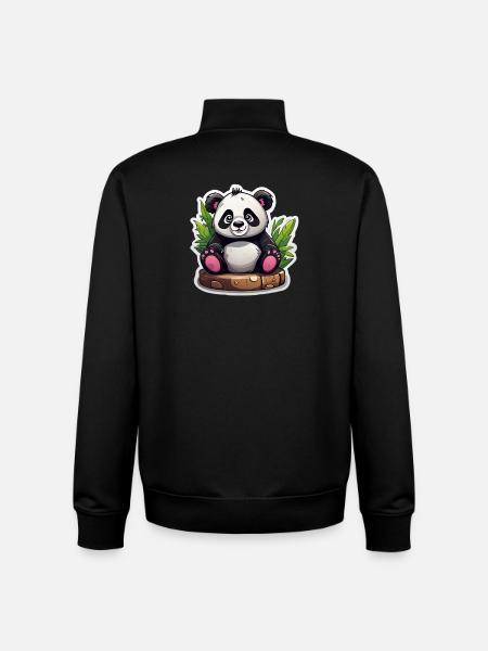 Cartoon Panda Sitting On Bamboo - Unisex Organic Zip Sweatshirt by Stanley/Stella - black