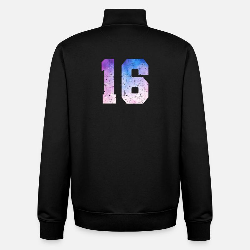 numéro 16 – Cadeau anniversaire 16 ans - Sweat zippé unisexe en coton bio Stanley/Stella - noir