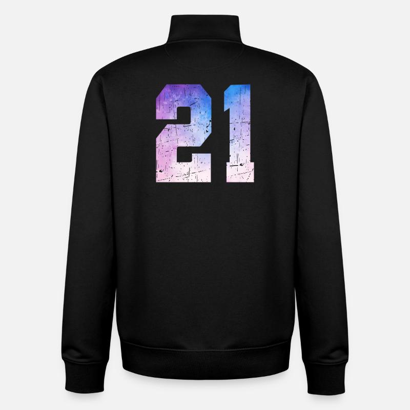  numéro 21 – Cadeau anniversaire 21 ans - Sweat zippé unisexe en coton bio Stanley/Stella - noir
