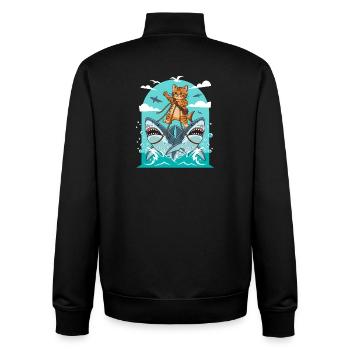 Kätzchen auf Haiabenteuer - Unisex Organic Zip Sweatshirt von Stanley/Stella - Schwarz - Hinten - AI Model Male 185 light (185cm)