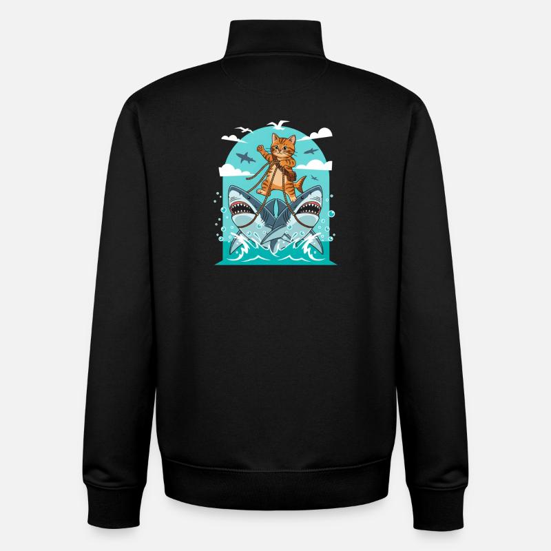 Chatons sur des aventures de requins - Sweat zippé unisexe en coton bio Stanley/Stella - noir