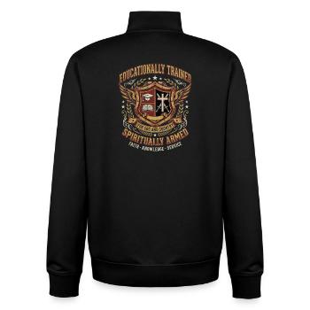 Educationally Trained Spiritually Armed - Unisex Organic Zip Sweatshirt von Stanley/Stella - Schwarz - Hinten - AI Model Male 185 light (185cm)
