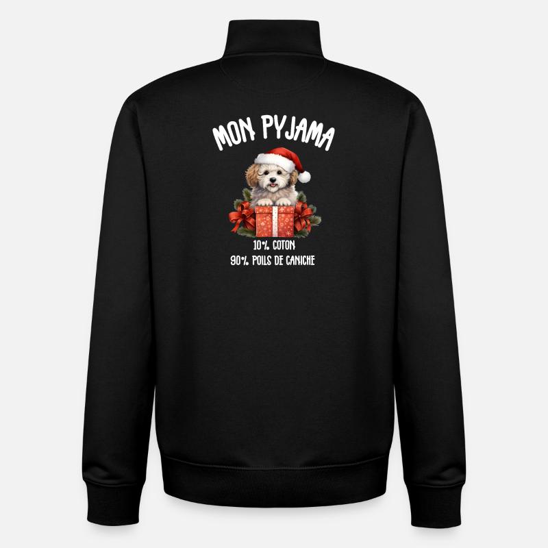 Pyjama Chien Caniche Humour Noel - Sweat zippé unisexe en coton bio Stanley/Stella - noir