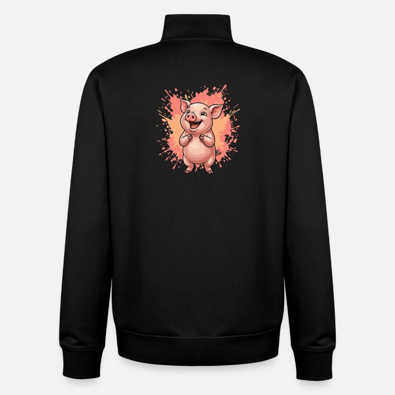 Lachendes Schwein mit Farbsplatter - Unisex Organic Zip Sweatshirt von Stanley/Stella - Schwarz