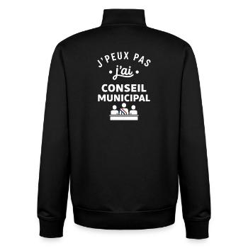 J’peux pas j’ai Conseil Municipal - Sweat zippé unisexe en coton bio Stanley/Stella - noir - Dos - AI Model Male 185 light (185cm)