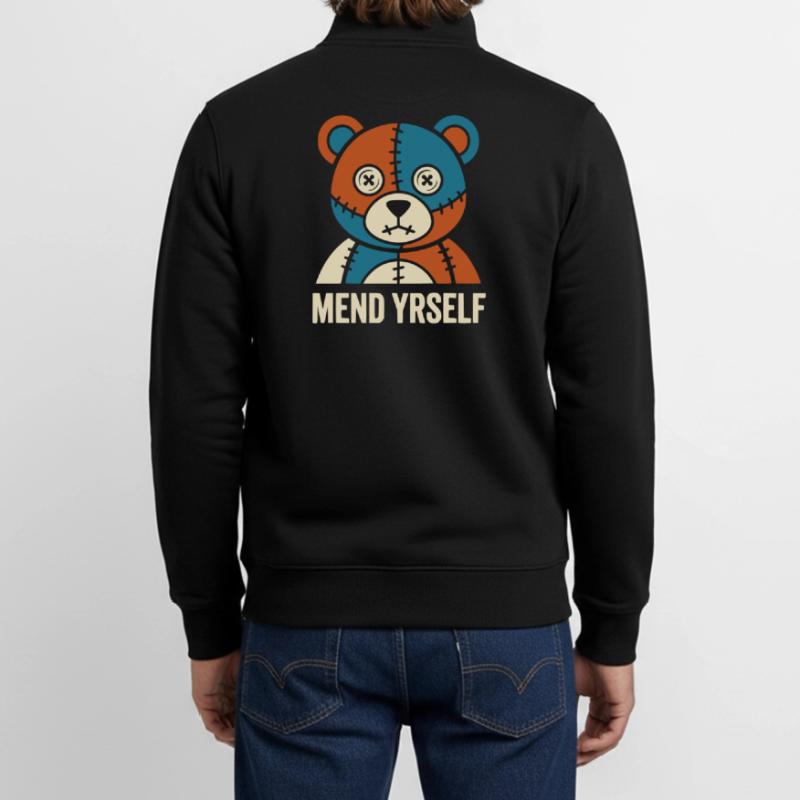 Patchwork Bear : points de suture et contraste Sweat zippé unisexe en coton bio Stanley/Stella