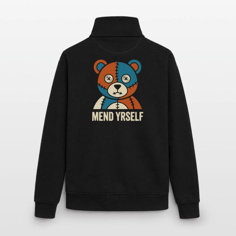 Patchwork Bear : points de suture et contraste Sweat zippé unisexe en coton bio Stanley/Stella