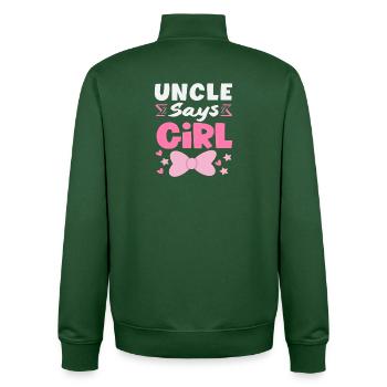 Oncle dit que la fille révèle le sexe - Sweat zippé unisexe en coton bio Stanley/Stella - vert bouteille - Dos - AI Model Male 185 dark (185cm)