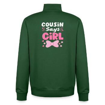 Cousin dit que la fille a révélé le sexe - Sweat zippé unisexe en coton bio Stanley/Stella - vert bouteille - Dos - AI Model Male 185 dark (185cm)