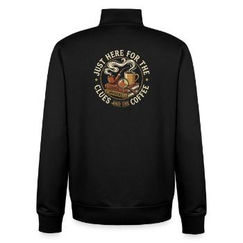Whodunit Mystery Clues & Coffee - Retro Fan - Unisex Organic Zip Sweatshirt by Stanley/Stella - black - Back - AI Model Male 185 light (185cm)