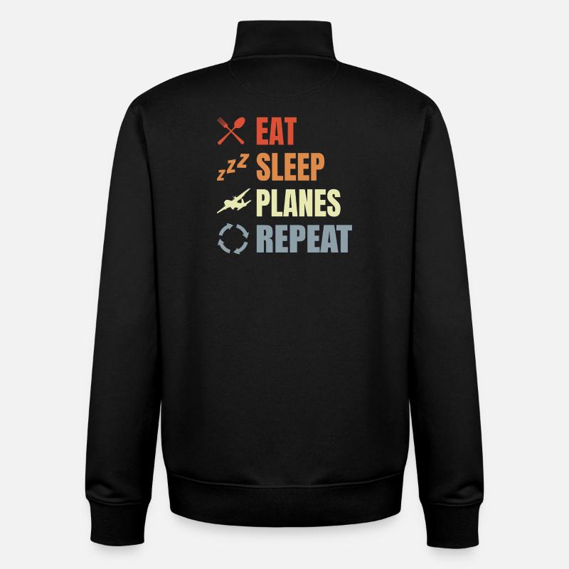 Eat Sleep Planes Repeat - Unisex Organic Zip Sweatshirt by Stanley/Stella - black