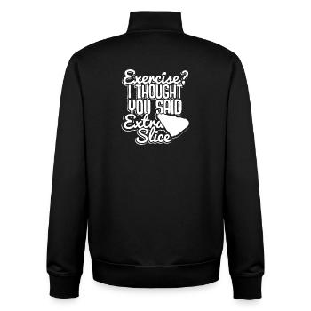Bewegung? Extra Slice Pizza Wortspiel Tee - Unisex Organic Zip Sweatshirt von Stanley/Stella - Schwarz - Hinten - AI Model Male 185 light (185cm)