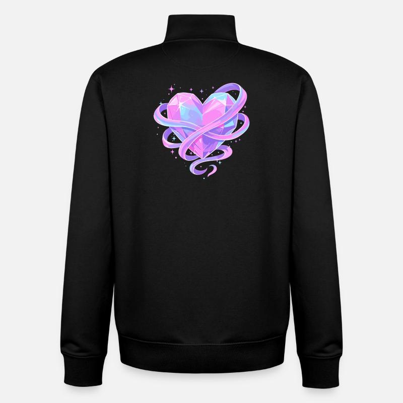 Pastel Crystal Heart with Bows - Unisex Organic Zip Sweatshirt by Stanley/Stella - black