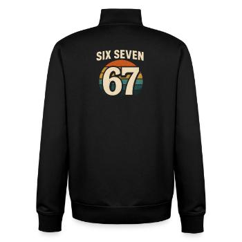 Six Seven 67 Italian Brainrot Retro Sunset Meme - Unisex Organic Zip Sweatshirt by Stanley/Stella - black - Back - AI Model Male 185 light (185cm)