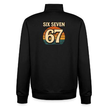 Six Seven 67 Italian Brainrot Retro Sunset Meme - Unisex Organic Zip Sweatshirt by Stanley/Stella - black - Back - AI Model Male 185 light (185cm)