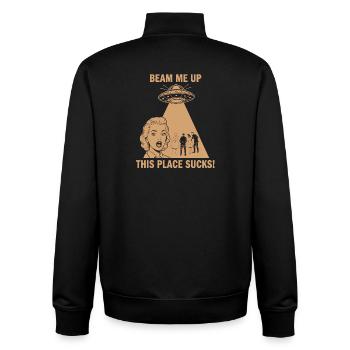 Beam Me Up – Retro UFO Scene - Unisex Organic Zip Sweatshirt by Stanley/Stella - black - Back - AI Model Male 185 light (185cm)
