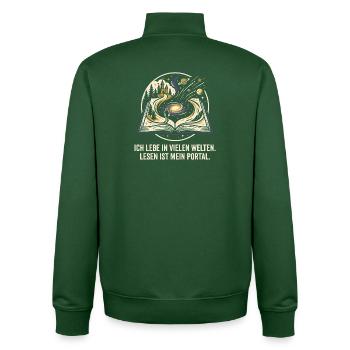 Lesen Portal zu Welten - Bücher Design - Unisex Organic Zip Sweatshirt von Stanley/Stella - Flaschengrün - Hinten - AI Model Male 185 dark (185cm)