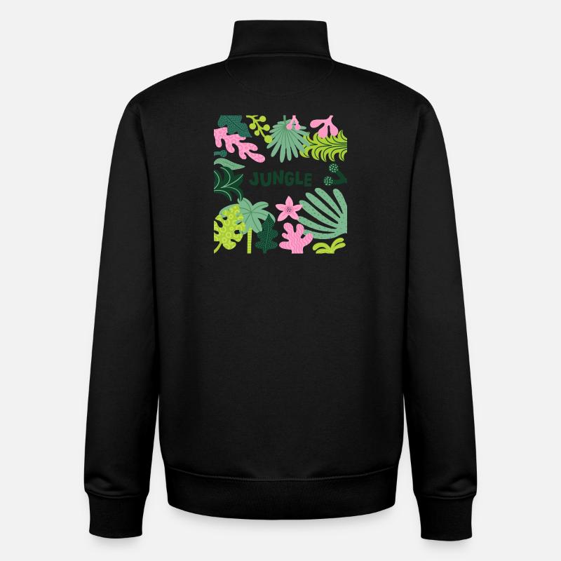Jungle Tropical Leaves Pattern Nature Design - Unisex Organic Zip Sweatshirt by Stanley/Stella - black