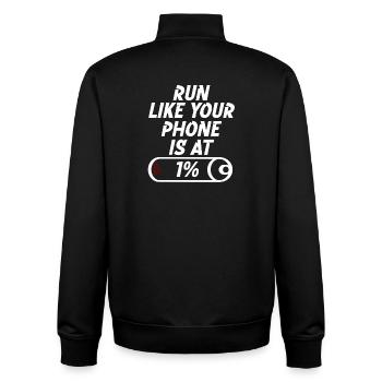 Run like your phone is at 1% - Unisex Organic Zip Sweatshirt by Stanley/Stella - black - Back - AI Model Male 185 light (185cm)