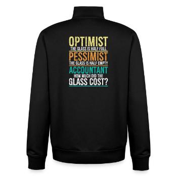 Optimist, das Glas ist halb voll, Pessimist. - Unisex Organic Zip Sweatshirt von Stanley/Stella - Schwarz - Hinten - AI Model Male 185 light (185cm)