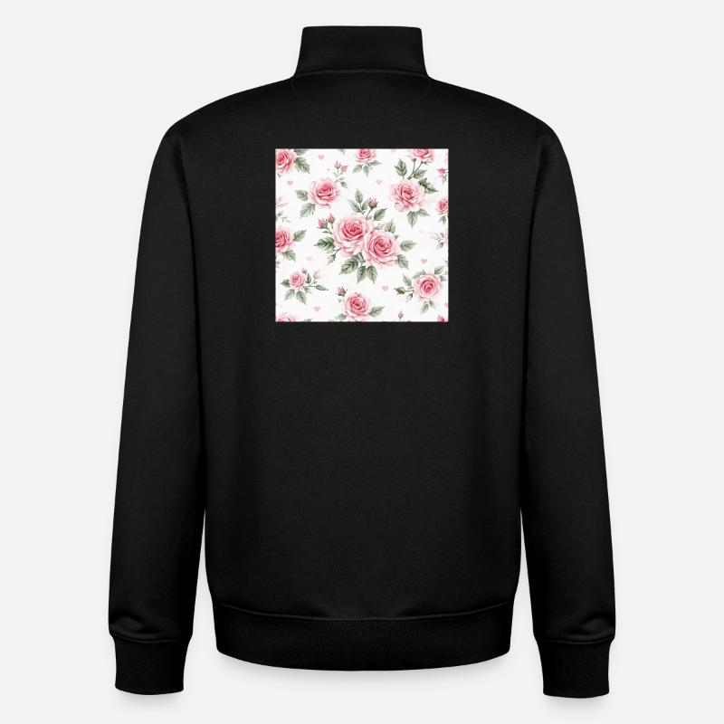 Motif Roses et Cœurs - Sweat zippé unisexe en coton bio Stanley/Stella - noir